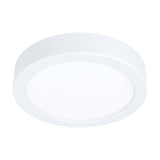 Gosmelle round LED downlight in white, 16cm slim profile with a white steel body and opal plastic diffuser, integrated LED, warm white 3000K, IP20, shown on a plain white background.