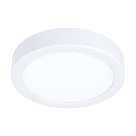 Gosmelle round LED downlight in white, 16cm slim profile with a white steel body and opal plastic diffuser, integrated LED, warm white 3000K, IP20, shown on a plain white background.