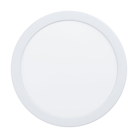Gosmelle round LED downlight in white, 21.6cm diameter, with a slim white rim and plastic diffuser, shown front-on against a plain white background.