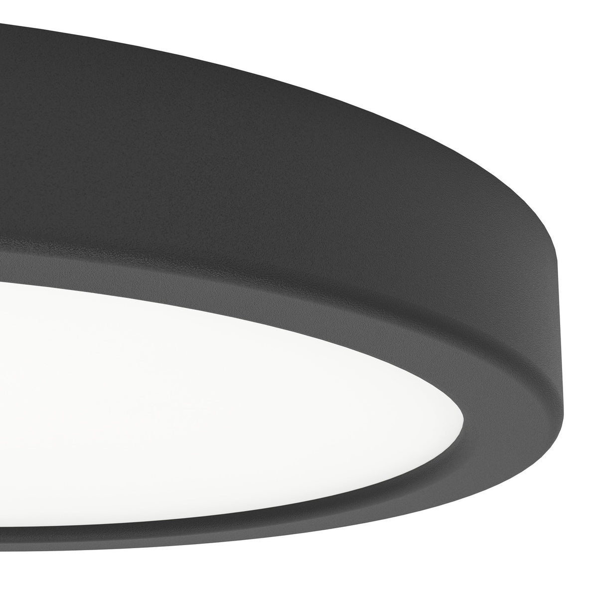 Close-up of the Gosmelle LED downlight, 21.1cm round, with a black plastic outer body and white plastic diffuser, shown on a plain white background.