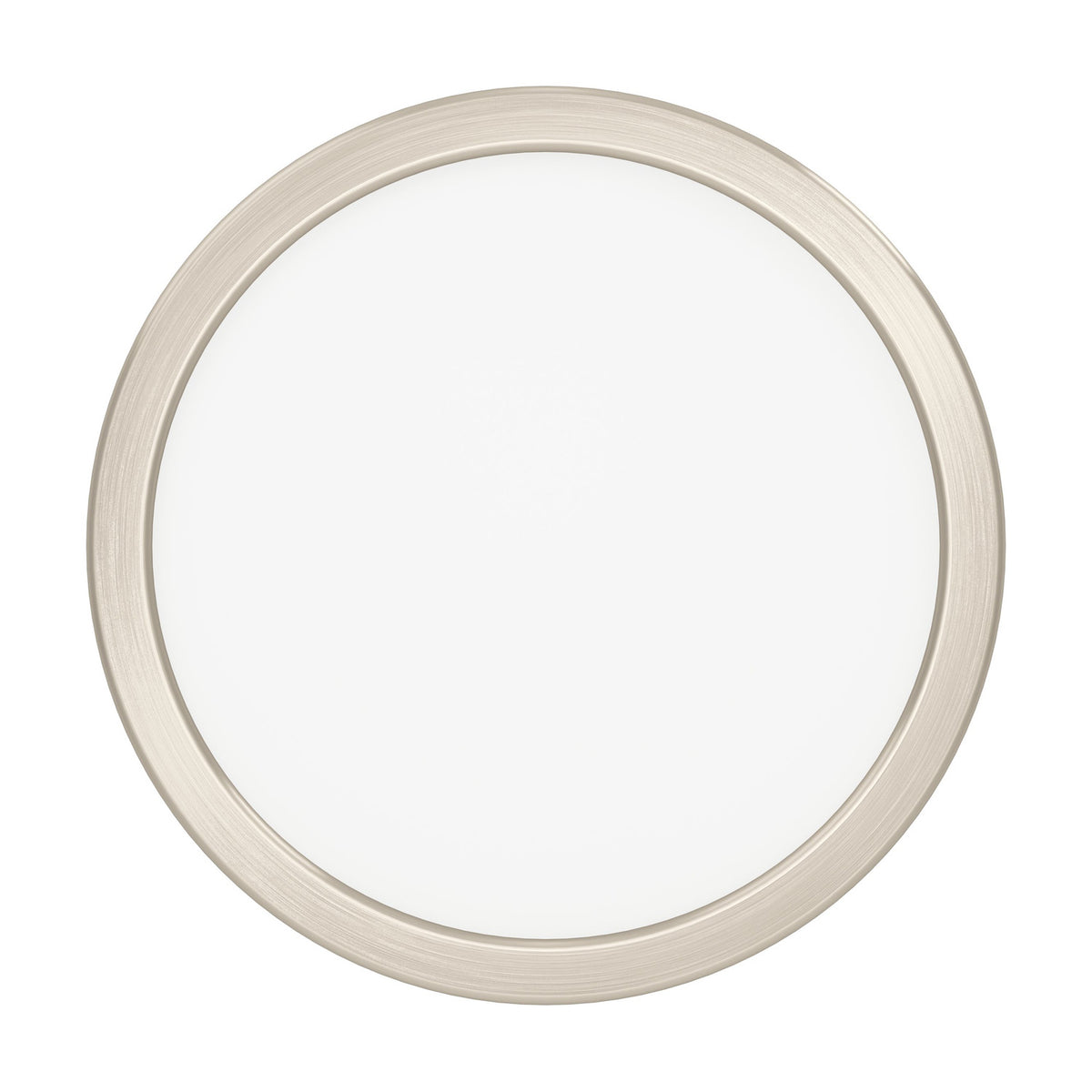 Gosmelle LED Downlight 21.1cm round ceiling fixture with brushed satin nickel surround and white plastic diffuser, shown on a plain white background.