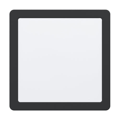 Gosmelle LED downlight, 21.6 x 21.6cm square fixture with black steel frame and white plastic shade, integrated LED panel, shown on a plain white background.