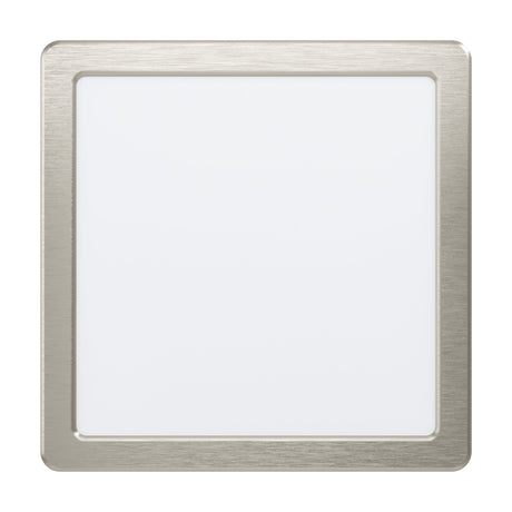 Gosmelle square LED downlight with brushed satin nickel frame and white plastic diffuser, 21.6 x 21.6cm, cool white, shown on a plain background.