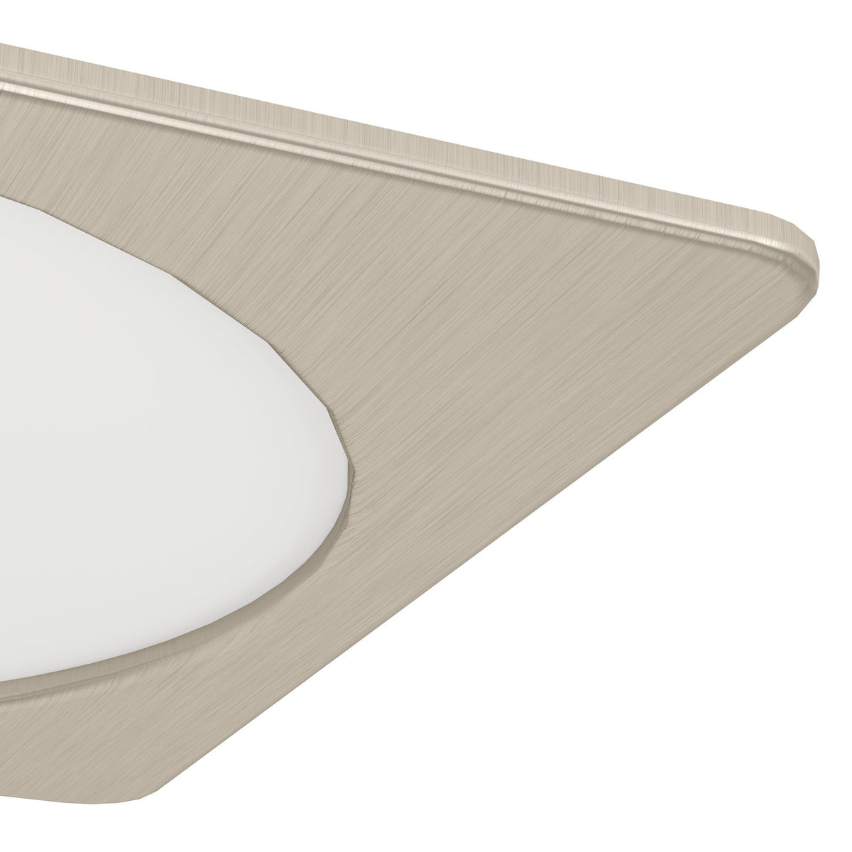 Close-up of the Gosmelle LED Downlight 21.6cm in satin nickel, showing the brushed square trim edge and round white plastic diffuser against a plain white background.