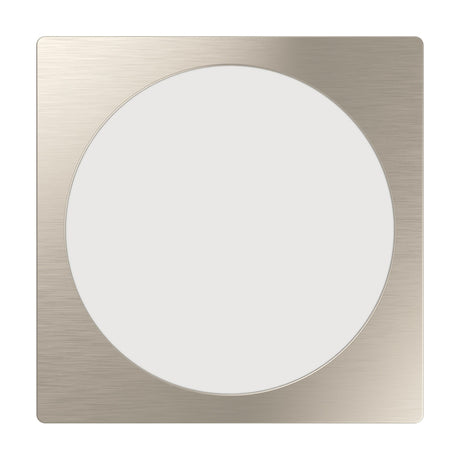 Gosmelle LED downlight, 21.6cm square satin nickel trim with brushed texture framing a round white diffuser, shown on a plain white background.
