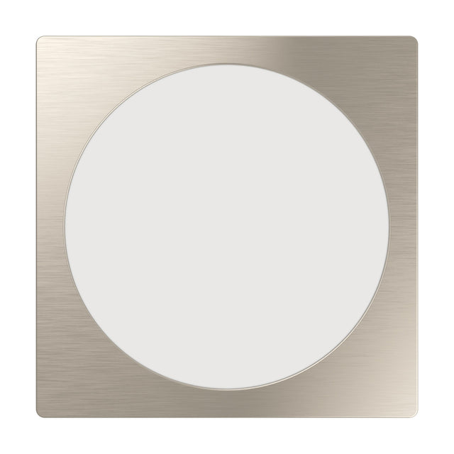 Gosmelle LED downlight, 21.6cm square satin nickel trim with brushed texture framing a round white diffuser, shown on a plain white background.