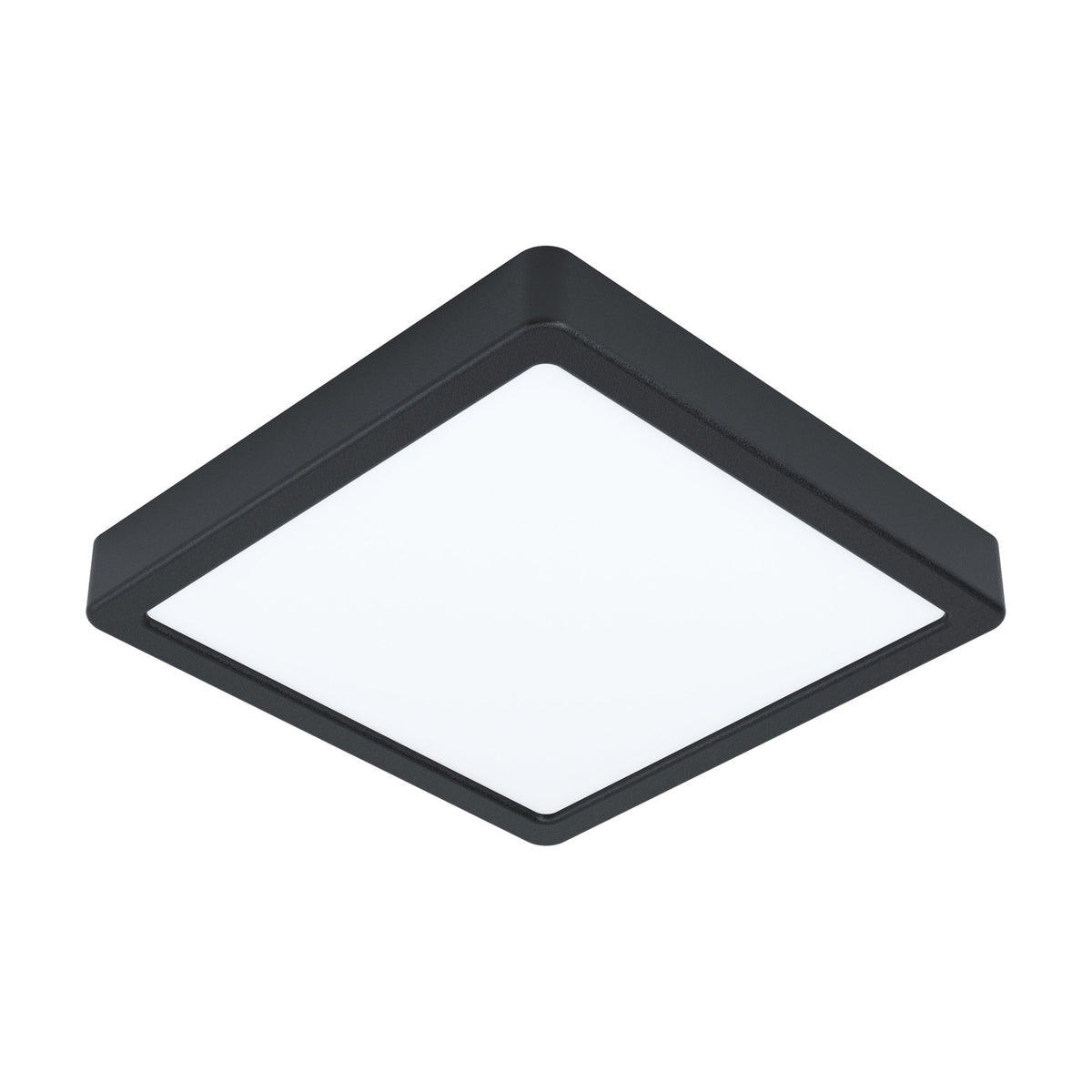 Gosmelle LED downlight, a square 21 x 21cm panel with a black steel frame surrounding a white plastic diffuser, shown at an angle on a plain white background.