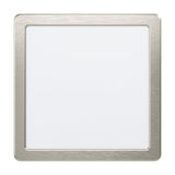 Gosmelle square LED downlight, 21 x 21cm, with satin nickel steel frame and white plastic diffuser, shown on a plain white background.