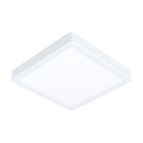Gosmelle square LED downlight, 21 x 21cm, white steel body with white plastic diffuser and softly rounded corners, warm white IP20, shown on a plain white background.