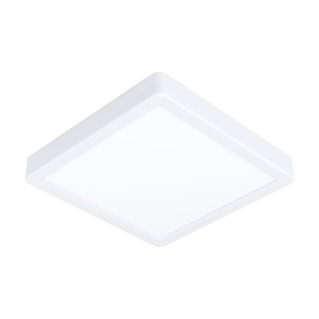 Gosmelle square LED downlight, 21 x 21cm, white steel body with white plastic diffuser and softly rounded corners, warm white IP20, shown on a plain white background.