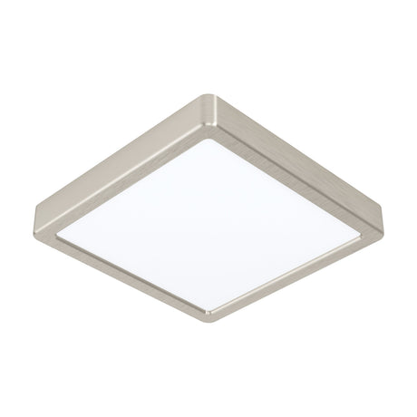 Gosmelle square LED downlight with brushed satin nickel frame and white diffuser, 21 x 21cm slim profile, warm white light, shown on a plain white background.