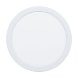 Gosmelle round LED downlight in white, 21cm slim disc with a white steel body and opal plastic diffuser, shown face-on against a plain background.