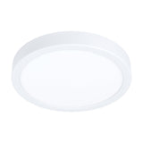 Gosmelle round LED downlight in white, 21cm slim disc design with white steel body and opal plastic diffuser, shown on a plain white background.