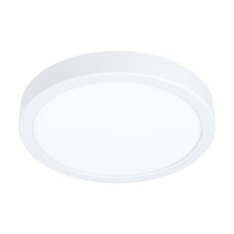 Gosmelle round LED downlight in white, 21cm slim disc design with white steel body and opal plastic diffuser, shown on a plain white background.