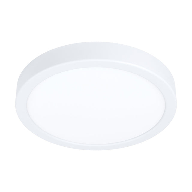 Gosmelle round LED downlight in white, 21cm slim disc design with white steel body and opal plastic diffuser, shown on a plain white background.
