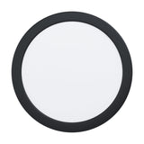 Gosmelle round LED downlight with black steel surround and white opal diffuser, 21cm slim profile, IP20, warm white, shown on a plain white background.