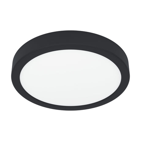 Gosmelle LED Downlight, a round 21cm flush ceiling fitting with a black steel body and flat white plastic diffuser, shown on a plain white background.