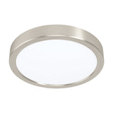 Gosmelle round LED downlight, 21cm, with a satin nickel rim surrounding a white diffuser, shown on a plain white background.