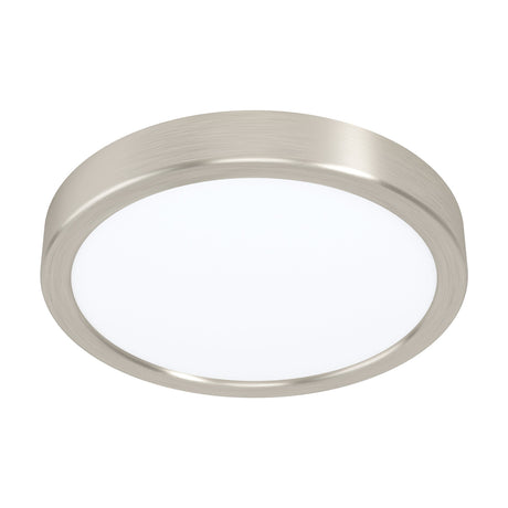 Gosmelle round LED downlight, 21cm, with a satin nickel rim surrounding a white diffuser, shown on a plain white background.