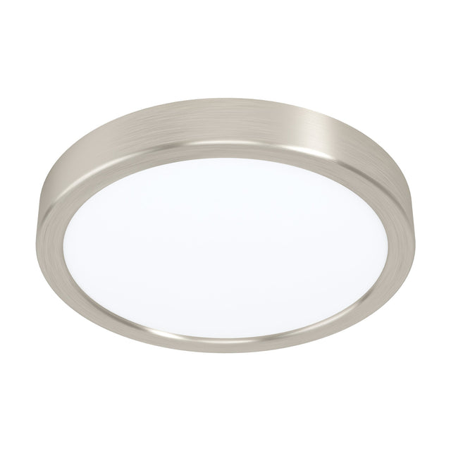 Gosmelle round LED downlight, 21cm, with a satin nickel rim surrounding a white diffuser, shown on a plain white background.