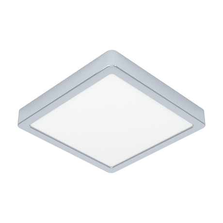 Gosmelle LED Downlight, a slim square ceiling light in chrome, 22 x 22cm, with a chrome steel frame and white plastic diffuser, shown on a plain white background.