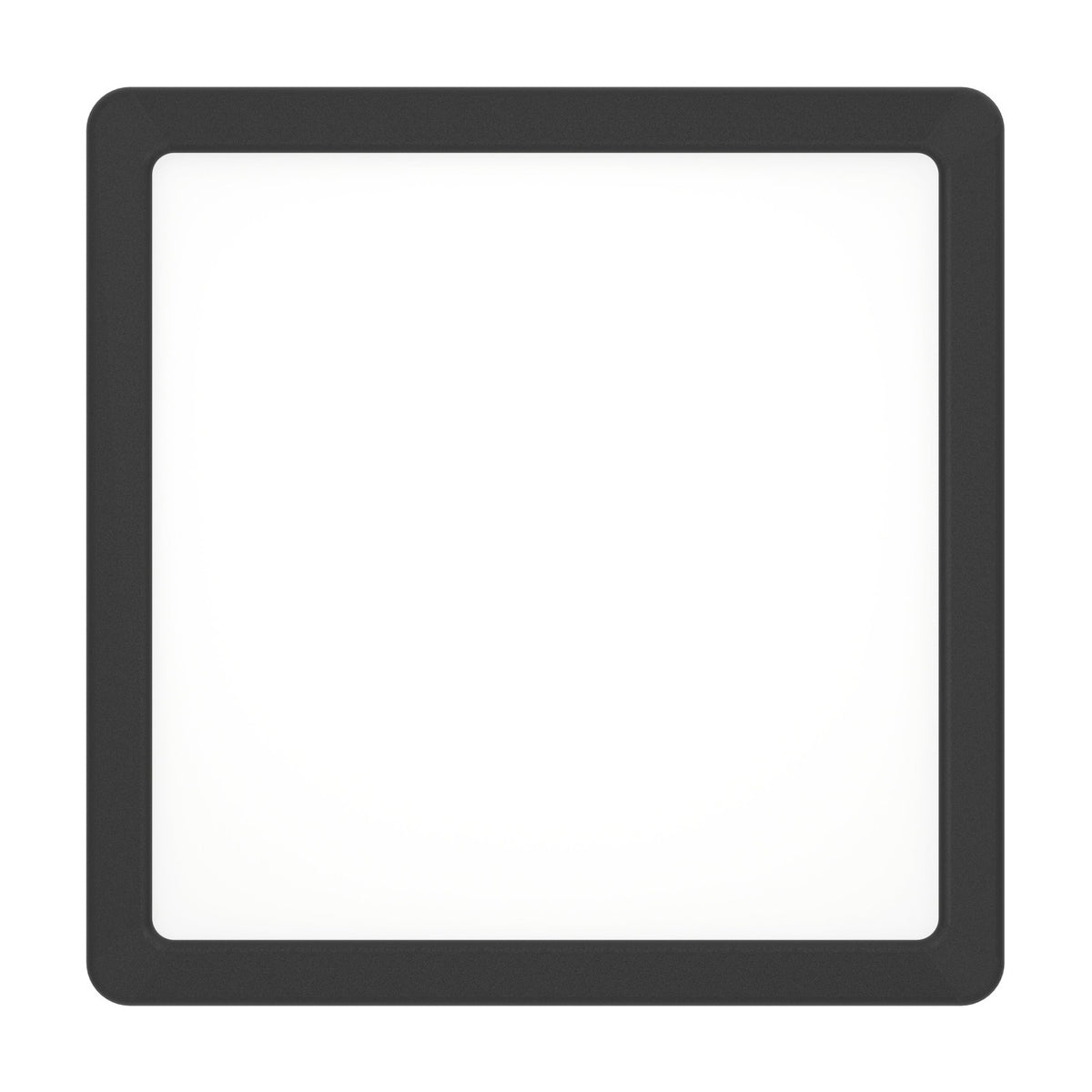 Gosmelle square LED downlight, 22 x 22cm, matt black plastic frame with white diffuser, IP44 rated, shown on a plain white background.