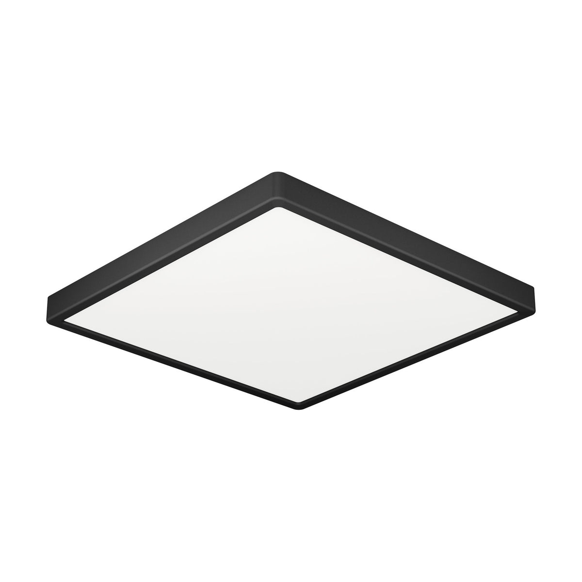 Gosmelle square LED downlight, 22 x 22cm with a matt black plastic frame and white diffuser, IP44 rated, shown at an angle on a plain white background.