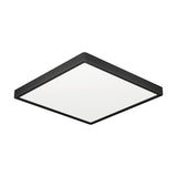 Gosmelle square LED downlight, 22 x 22cm with a matt black plastic frame and white diffuser, IP44 rated, shown at an angle on a plain white background.