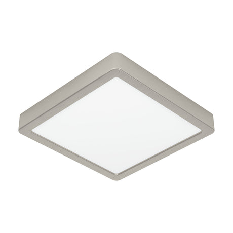 Gosmelle 22 x 22cm LED downlight with a square satin nickel steel frame and white plastic diffuser, shown at an angle on a plain white background.