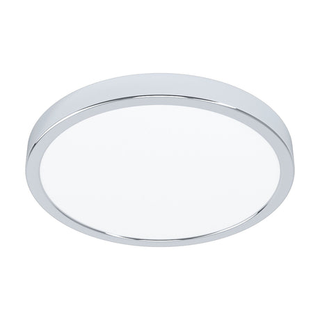 Gosmelle round LED downlight, 27.8cm, with polished chrome rim and white plastic diffuser, shown close to the ceiling on a plain white background.