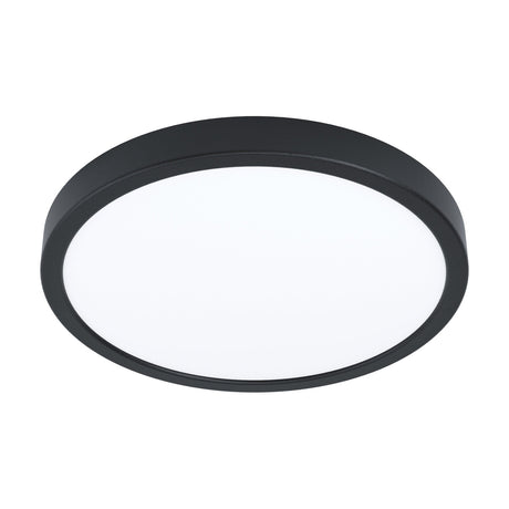 Gosmelle LED Downlight, 27.8cm round black plastic body with a white diffuser centre, integrated LED, IP20, shown on a plain white background.
