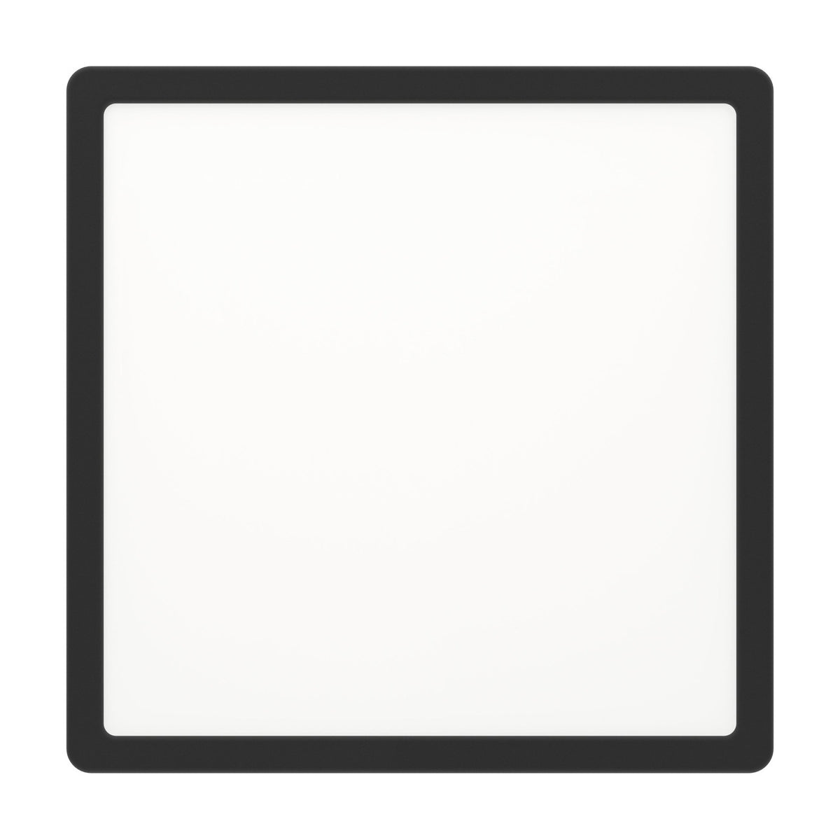 Gosmelle square LED downlight with slim black steel frame and white plastic diffuser, 28.5 x 28.5cm flat ceiling panel, cool white 4000K, shown on a plain white background.