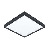 Gosmelle LED downlight, square ceiling panel with slim black steel frame and white plastic diffuser, 28.5 x 28.5cm, shown on a plain white background.