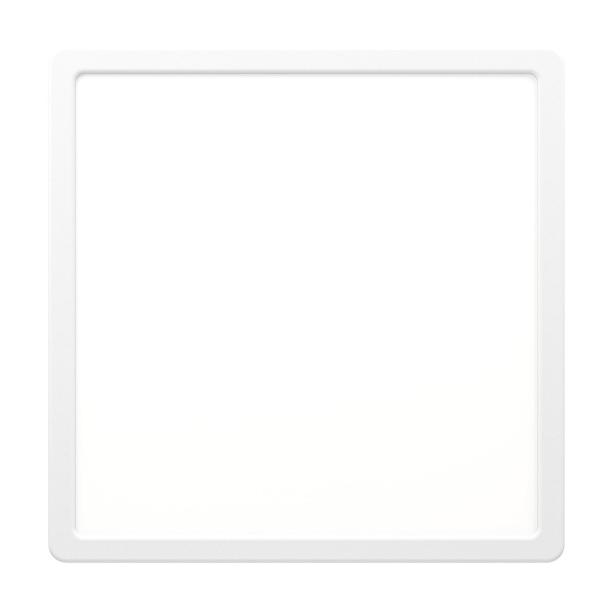 Gosmelle LED downlight, a slim square ceiling fitting 28.5 x 28.5 x 2.8cm with a white steel frame and white plastic diffuser, cool white finish, shown on a plain white background.