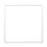 Gosmelle LED downlight, a slim square ceiling fitting 28.5 x 28.5 x 2.8cm with a white steel frame and white plastic diffuser, cool white finish, shown on a plain white background.