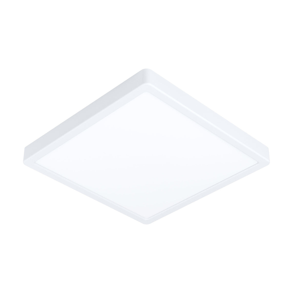 Gosmelle square LED downlight in white, slim steel frame with plastic diffuser, 28.5 x 28.5 x 2.8cm, cool white 4000K, shown on a plain white background.