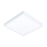 Gosmelle square LED downlight in white, slim steel frame with plastic diffuser, 28.5 x 28.5 x 2.8cm, cool white 4000K, shown on a plain white background.
