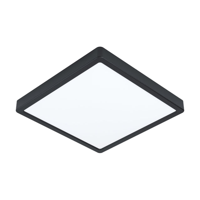 Gosmelle LED Downlight, a square ceiling panel with black steel frame and white plastic diffuser, 28.5 x 28.5 x 3cm, shown on a plain white background.