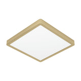 Gosmelle LED Downlight, 28.5 x 28.5cm square fixture with brushed brass steel frame and white plastic diffuser, shown at an angle on a plain white background.