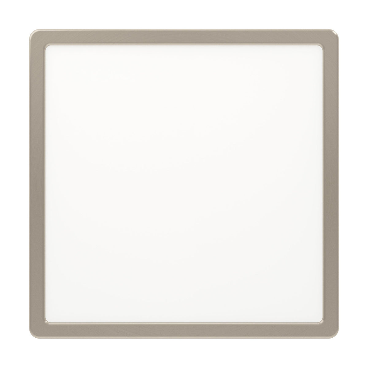 Gosmelle square LED downlight with a slim satin nickel frame and flat white diffuser, 28.5 x 28.5cm, shown on a plain white background.