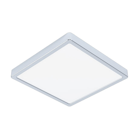 Gosmelle LED Downlight, a square 28.5 x 28.5cm flush fixture with a chrome steel frame and white plastic diffuser, shown at an angle on a plain white background.