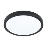 Gosmelle LED Downlight, a round 28.5cm ceiling fixture with a black steel body and white plastic diffuser, shown on a plain white background.