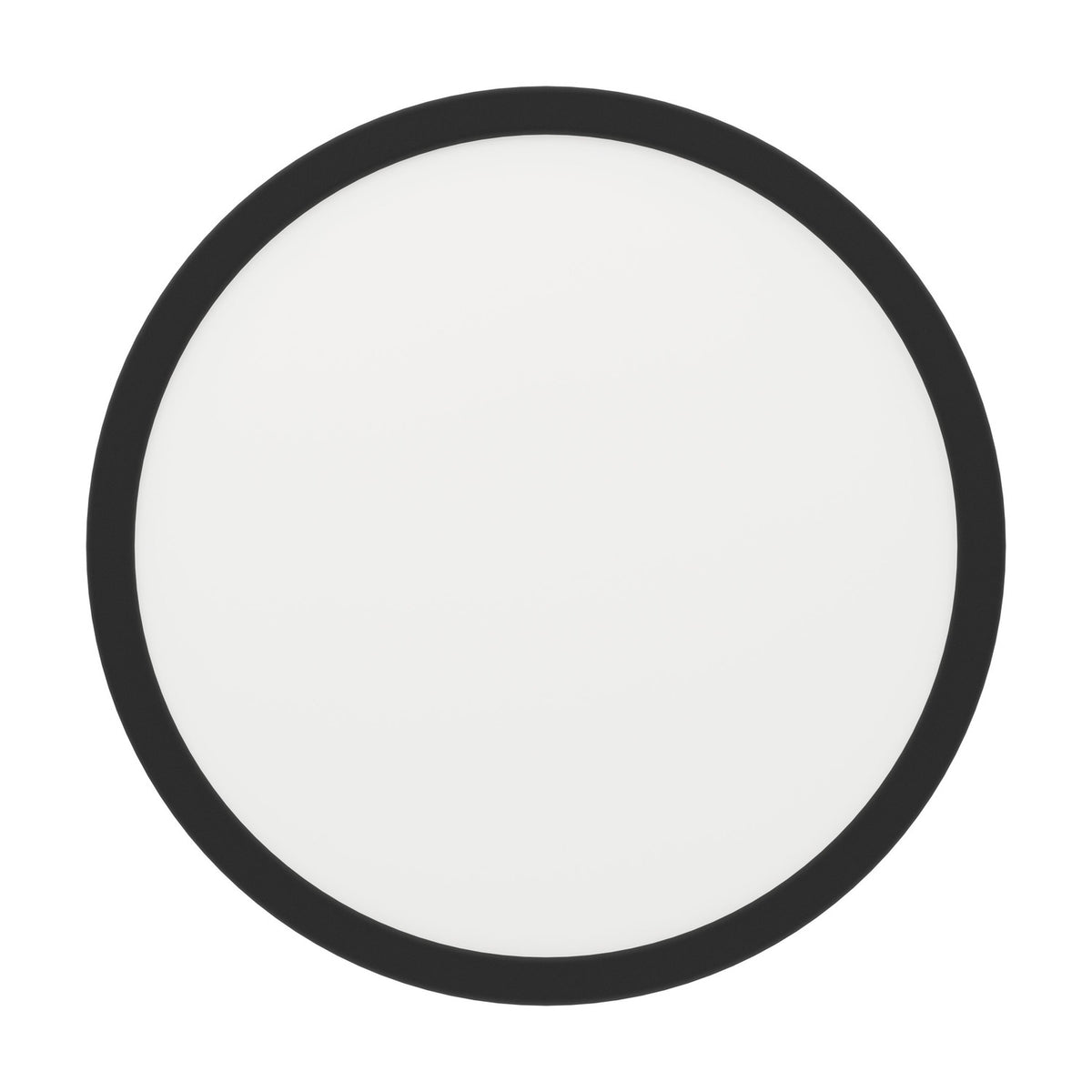 Gosmelle round LED downlight, 28.5cm, with a black steel rim and white plastic diffuser, shown flat against a plain white background.