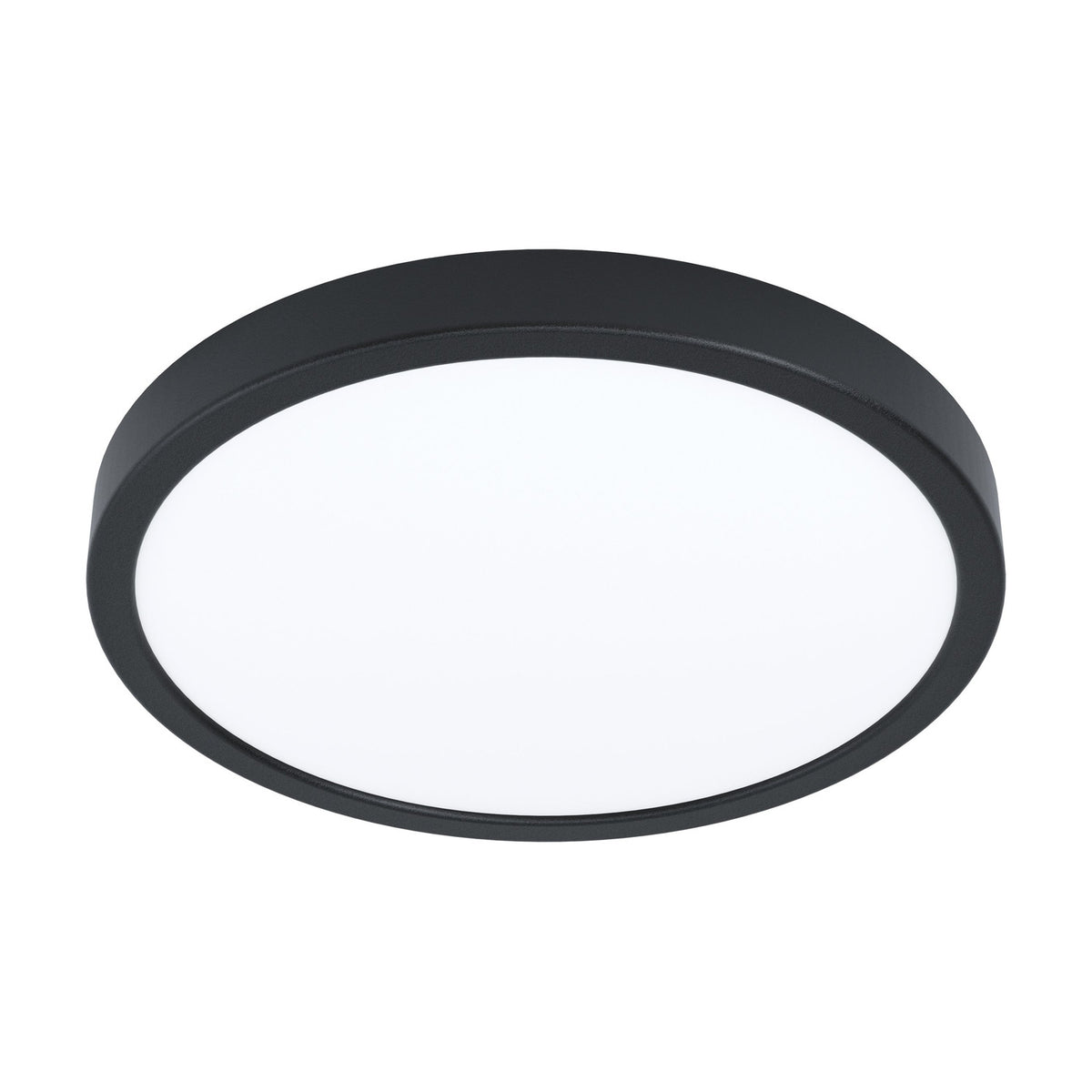 Gosmelle LED Downlight, a round 28.5cm flush ceiling fitting with a black steel rim and white plastic diffuser, shown on a plain white background.