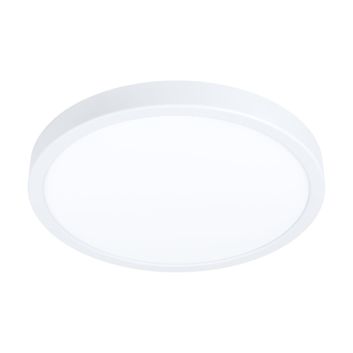 Gosmelle round LED downlight in white, 28.5cm slim ceiling fixture with white steel body and white plastic diffuser, warm white IP20, shown on a plain white background.