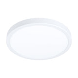 Gosmelle round LED downlight in white, 28.5cm slim ceiling fixture with white steel body and white plastic diffuser, warm white IP20, shown on a plain white background.