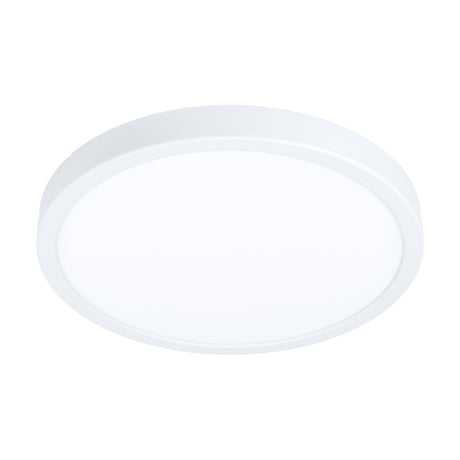 Gosmelle round LED downlight in white, 28.5cm slim ceiling fixture with white steel body and white plastic diffuser, warm white IP20, shown on a plain white background.