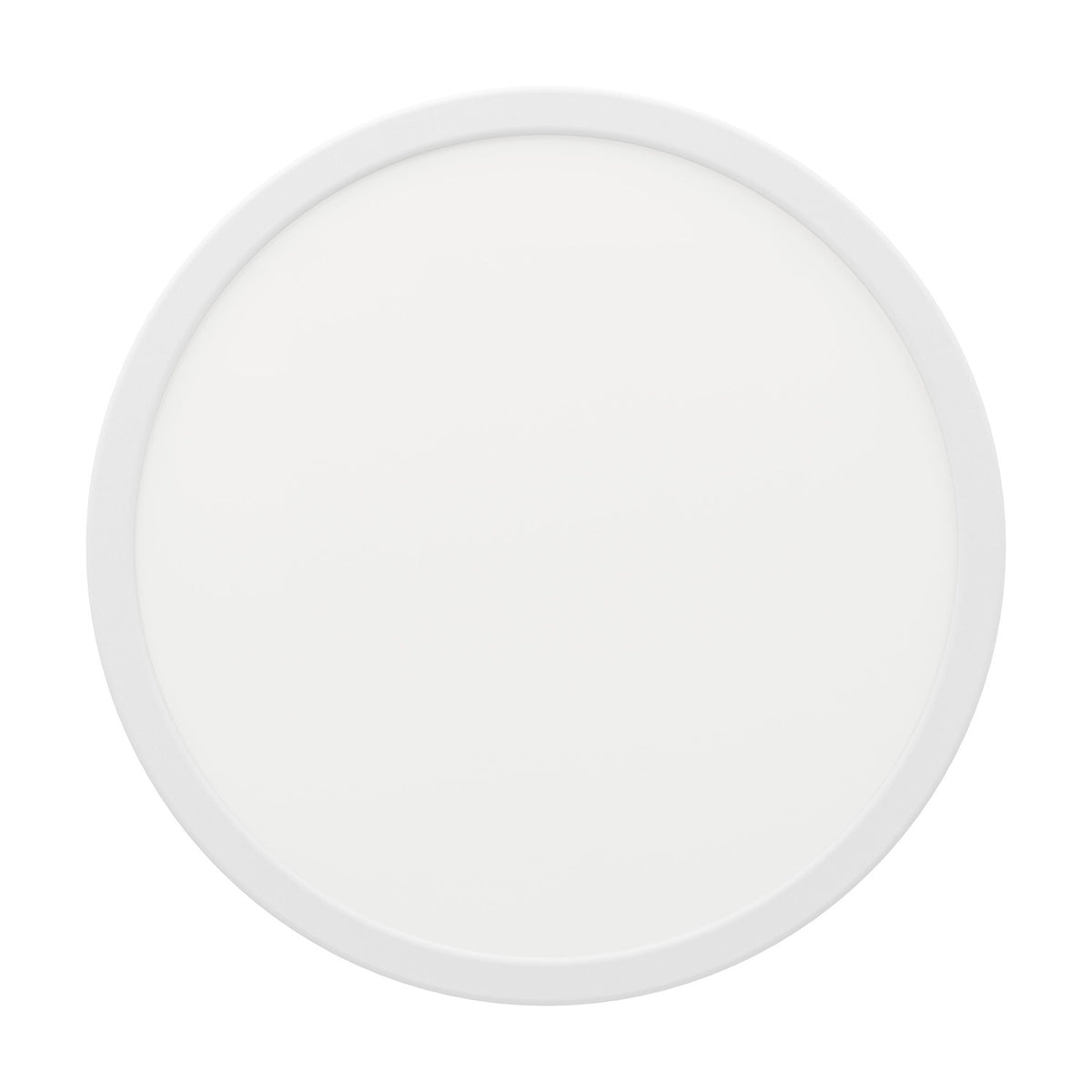Gosmelle LED Downlight, round 28.5cm white steel body with white plastic diffuser, slim surface-mounted design, IP44, warm white 3000K, shown on a plain white background.