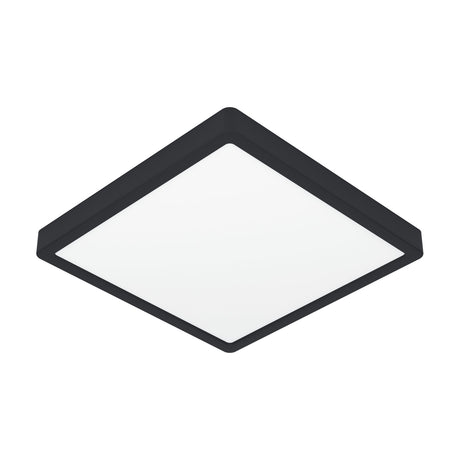 Gosmelle square LED downlight, 29 x 29cm, with black plastic frame and white diffuser panel, IP44 rated, shown at an angle on a plain white background.