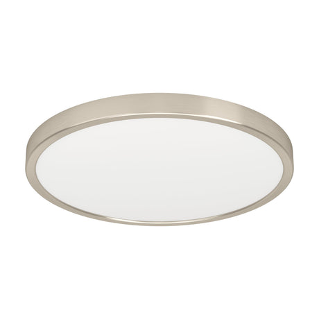 Gosmelle round LED downlight, 38.9cm, slim steel body with satin nickel finish and white plastic diffuser, shown on a plain white background.